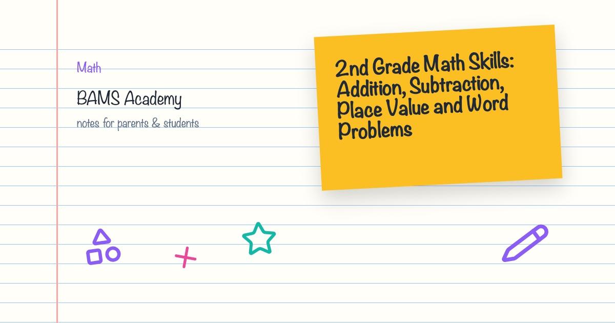 Illustration for 2nd grade math skills — place value, addition and word problems